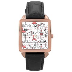 Cute Cat Chef Cooking Seamless Pattern Cartoon Rose Gold Leather Watch  by Bedest