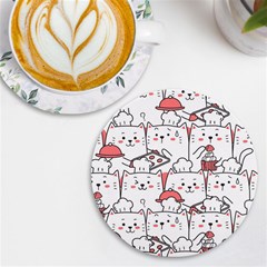 Cute Cat Chef Cooking Seamless Pattern Cartoon Uv Print Round Tile Coaster by Bedest