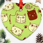 Cute Hand Drawn Cat Seamless Pattern Heart Ornament (Two Sides) Front