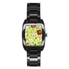 Cute Hand Drawn Cat Seamless Pattern Stainless Steel Barrel Watch by Bedest