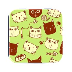 Cute Hand Drawn Cat Seamless Pattern Square Metal Box (black) by Bedest