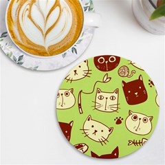 Cute Hand Drawn Cat Seamless Pattern Uv Print Round Tile Coaster by Bedest