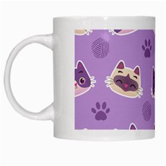 Cute Colorful Cat Kitten With Paw Yarn Ball Seamless Pattern White Mug by Bedest