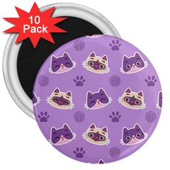 Cute Colorful Cat Kitten With Paw Yarn Ball Seamless Pattern 3  Magnets (10 Pack)  by Bedest