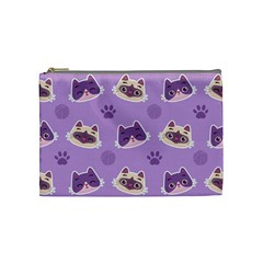 Cute Colorful Cat Kitten With Paw Yarn Ball Seamless Pattern Cosmetic Bag (medium) by Bedest