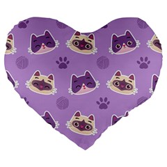 Cute Colorful Cat Kitten With Paw Yarn Ball Seamless Pattern Large 19  Premium Heart Shape Cushions by Bedest