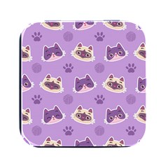 Cute Colorful Cat Kitten With Paw Yarn Ball Seamless Pattern Square Metal Box (black) by Bedest