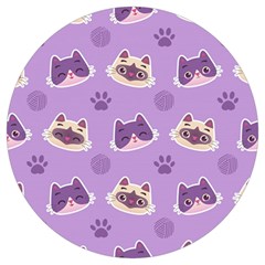 Cute Colorful Cat Kitten With Paw Yarn Ball Seamless Pattern Round Trivet by Bedest