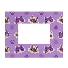 Cute Colorful Cat Kitten With Paw Yarn Ball Seamless Pattern White Tabletop Photo Frame 4 x6 