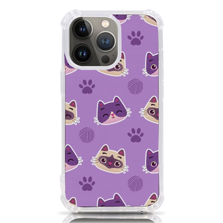 Cute Colorful Cat Kitten With Paw Yarn Ball Seamless Pattern iPhone 13 Pro TPU UV Print Case