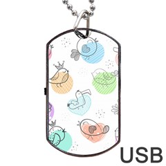 Cartoon Bird Cute Doodle Bird Dog Tag Usb Flash (two Sides) by Bedest