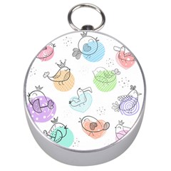 Cartoon Bird Cute Doodle Bird Silver Compasses by Bedest