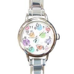 Cartoon Bird Cute Doodle Bird Round Italian Charm Watch by Bedest