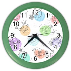 Cartoon Bird Cute Doodle Bird Color Wall Clock by Bedest