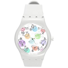 Cartoon Bird Cute Doodle Bird Round Plastic Sport Watch (m) by Bedest