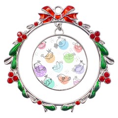 Cartoon Bird Cute Doodle Bird Metal X mas Wreath Ribbon Ornament