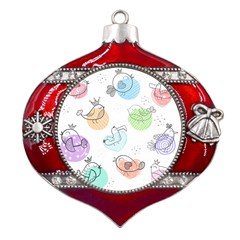 Cartoon Bird Cute Doodle Bird Metal Snowflake And Bell Red Ornament