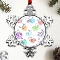 Cartoon Bird Cute Doodle Bird Metal Small Snowflake Ornament by Bedest