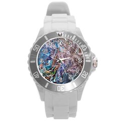 Abstract Blend V Round Plastic Sport Watch (l) by kaleidomarblingart