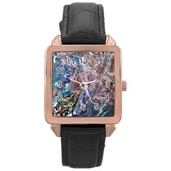 Abstract Blend V Rose Gold Leather Watch  by kaleidomarblingart