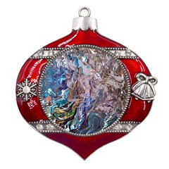 Abstract Blend V Metal Snowflake And Bell Red Ornament by kaleidomarblingart