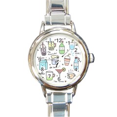 Drinks Cocktails Doodles Coffee Round Italian Charm Watch by Apen