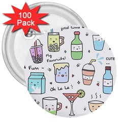 Drinks Cocktails Doodles Coffee 3  Buttons (100 Pack)  by Apen