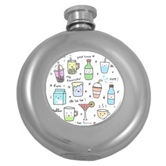 Drinks Cocktails Doodles Coffee Round Hip Flask (5 Oz) by Apen