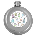 Drinks Cocktails Doodles Coffee Round Hip Flask (5 oz) Front