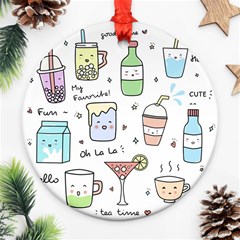 Drinks Cocktails Doodles Coffee Round Ornament (two Sides) by Apen