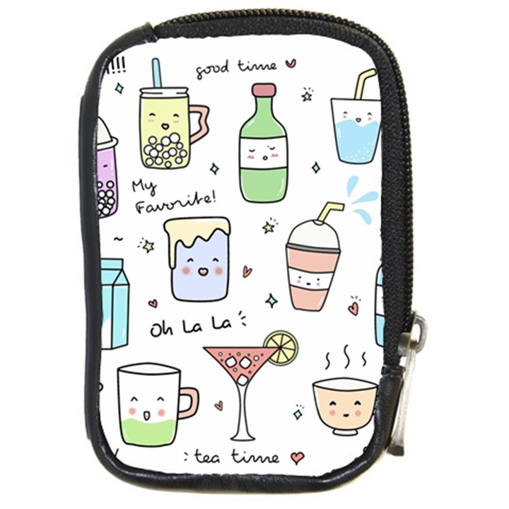 Drinks Cocktails Doodles Coffee Compact Camera Leather Case