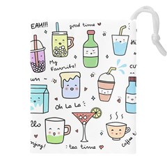 Drinks Cocktails Doodles Coffee Drawstring Pouch (5xl) by Apen