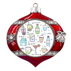 Drinks Cocktails Doodles Coffee Metal Snowflake And Bell Red Ornament