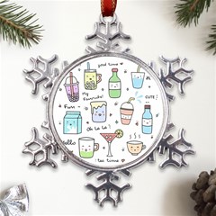 Drinks Cocktails Doodles Coffee Metal Large Snowflake Ornament by Apen