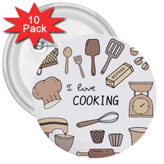 I Love Cooking Baking Utensils Knife 3  Buttons (10 Pack)  by Apen