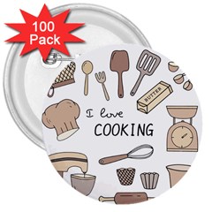 I Love Cooking Baking Utensils Knife 3  Buttons (100 Pack)  by Apen