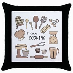 I Love Cooking Baking Utensils Knife Throw Pillow Case (black) by Apen