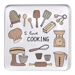 I Love Cooking Baking Utensils Knife Square Glass Fridge Magnet (4 Pack) by Apen