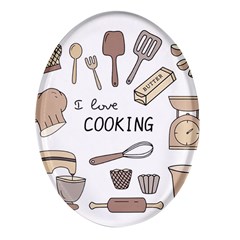 I Love Cooking Baking Utensils Knife Oval Glass Fridge Magnet (4 Pack) by Apen