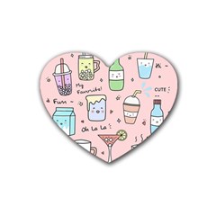 Drink Cocktail Doodle Coffee Rubber Heart Coaster (4 Pack) by Apen