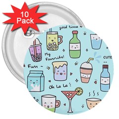 Drinks Cocktails Doodle Coffee 3  Buttons (10 Pack)  by Apen