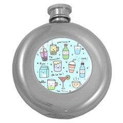 Drinks Cocktails Doodle Coffee Round Hip Flask (5 Oz) by Apen