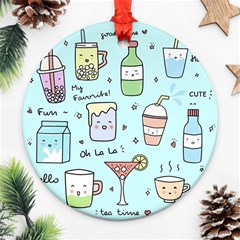 Drinks Cocktails Doodle Coffee Round Ornament (two Sides) by Apen