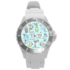 Drinks Cocktails Doodle Coffee Round Plastic Sport Watch (l) by Apen