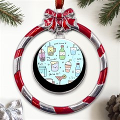 Drinks Cocktails Doodle Coffee Metal Red Ribbon Round Ornament by Apen