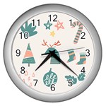 Reindeer Stars Socks Stick Wall Clock (Silver) Front