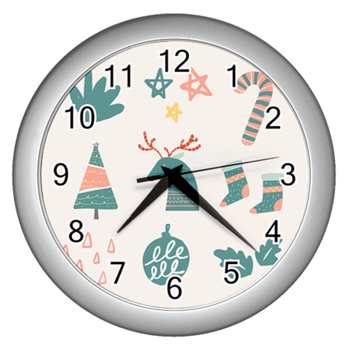 Reindeer Stars Socks Stick Wall Clock (Silver)