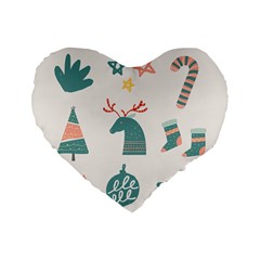 Reindeer Stars Socks Stick Standard 16  Premium Heart Shape Cushions by Apen