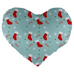 Christmas Pattern Large 19  Premium Flano Heart Shape Cushions