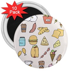 Dinner Meal Food Snack Fast Food 3  Magnets (10 Pack)  by Apen